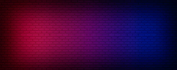 Neon light on brick wall texture as background stock photo