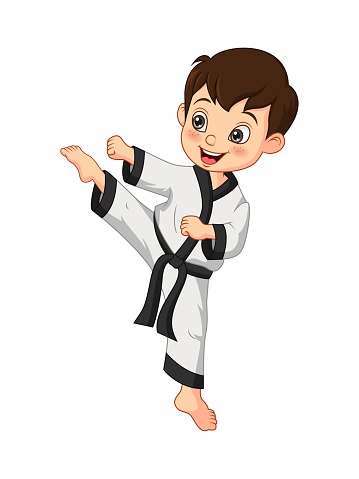 Cartoon Little Boy Practicing Karate Stock Illustration - Download Image  Now - Taekwondo, Child, Karate - iStock