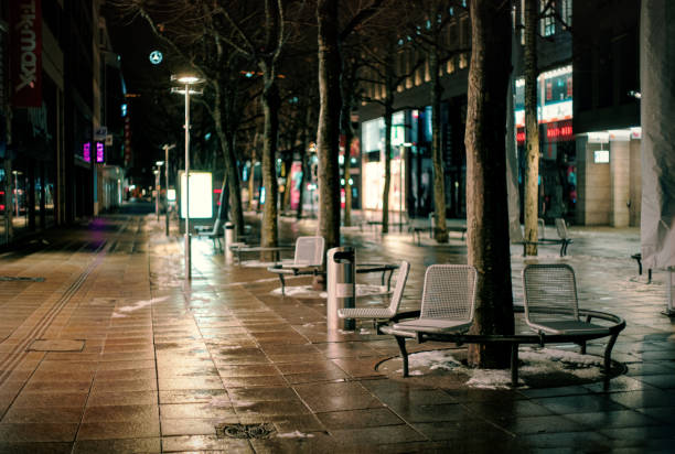 Stuttgart during lockdown 2021 Suttgart, Germany - January 17, 2021: Empty Königstraße at the center of Stuttgart during the curfew. A bit of snow remains, no people around due to the curfew. stuttgart photos stock pictures, royalty-free photos & images