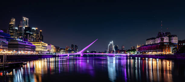 puente de la mujer, puerto madero, buenos aires, argentina night - buenos aires fotografías e imágenes de stock