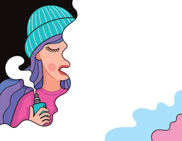 Vector illustration of Young Hipster Woman Vaping