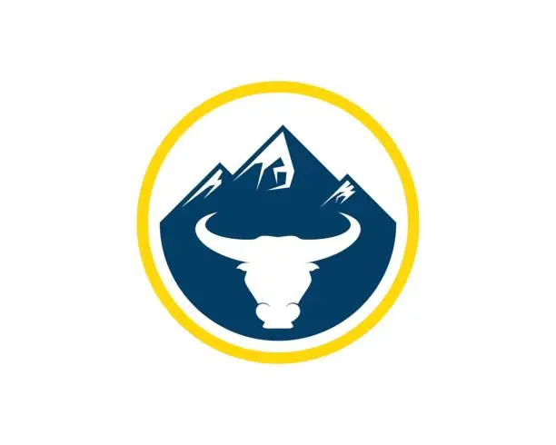 Vector illustration of Circle shape with mountain and bull head inside