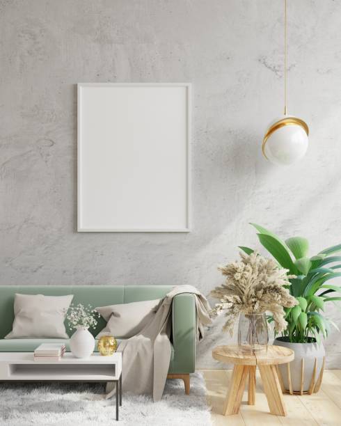istock Mockup poster frame in modern interior background,Concrete wall. 1297327155