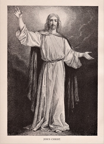 Jesus Christ. Illustration published in The Life of Christ by Louise Seymour Houghton (American Tract Society: New York) in 1890. Copyright expired; artwork is in Public Domain. Digitally restored.