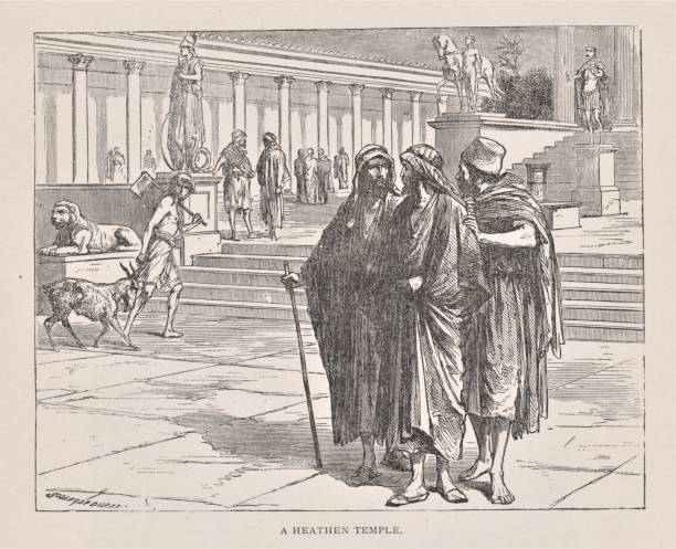 Heathen Temple Heathen Temple in Ancient Civilization. Illustration published in The Life of Christ by Louise Seymour Houghton (American Tract Society: New York) in 1890. Copyright expired; artwork is in Public Domain. Digitally restored. roman empire stock illustrations