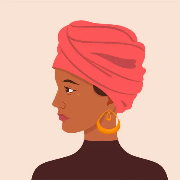 Vector illustration of Portrait of a girl in a turban. Vector graphics.