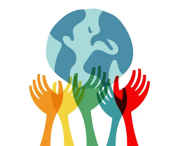 Vector illustration of Human hands holding the world