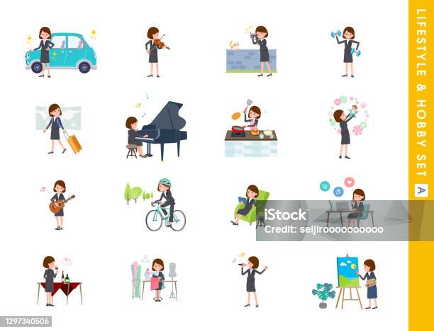 A Set Of Middleaged Women In Tunic About Hobbies And Lifestyletype A Stock  Illustration - Download Image Now - iStock