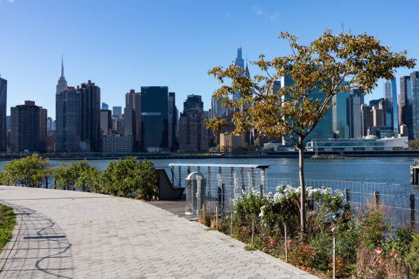istock Empty Path along the Long Island City Queens New York Riverfront with a Midtown Manhattan Skyline View 1297341649