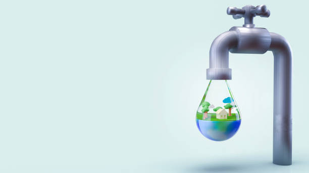 세계 물의 날 또는 생태 개념 3d 렌더링에 대한 물 방울에 지구. - 수자원 보호 뉴스 사진 이미지