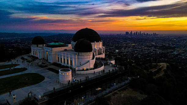 Observatory over LA Skyline Sunset Sunset view Griffith Observatory griffith park observatory stock pictures, royalty-free photos & images