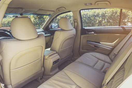 Back passenger seats in modern luxury car