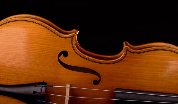 instrumento de música de violín de primer plano aislado en negro - musical instrument string music dark old fashioned fotografías e imágenes de stock