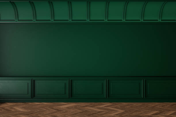 istock Green classic interior with blank wall, panel and moldings. 1297359008