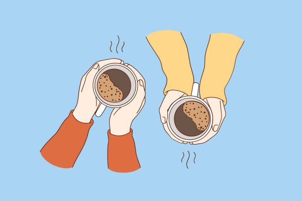 illustrazioni stock, clip art, cartoni animati e icone di tendenza di bevande calde per il concetto di colazione - coffee hand woman