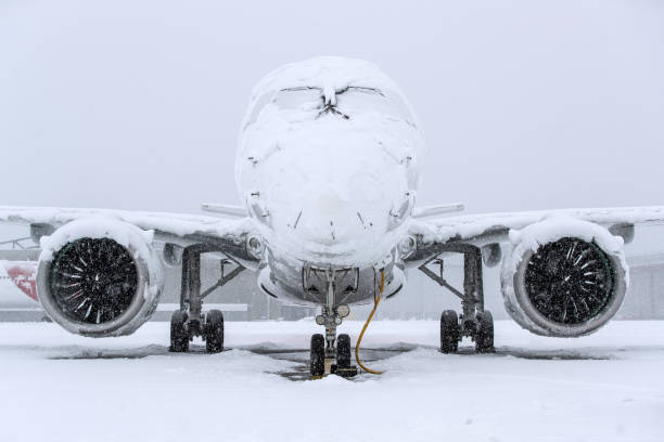 istock Aircraft covered with snow after a snow storm 1297365802