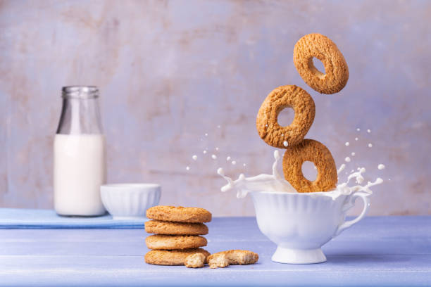 healthy breakfast with wholemeal biscuits and fresh milk