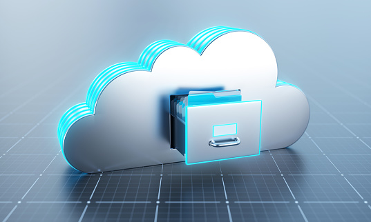 Cloud like filing cabinet, hosting or database with folders.