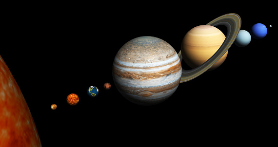 3d render. Solar system isolated on black background. Real textures for planets get from http://www.nasa.gov/