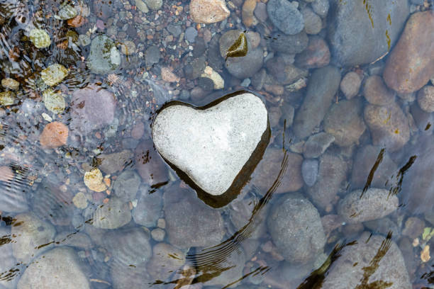 Black heart shape stone on black background