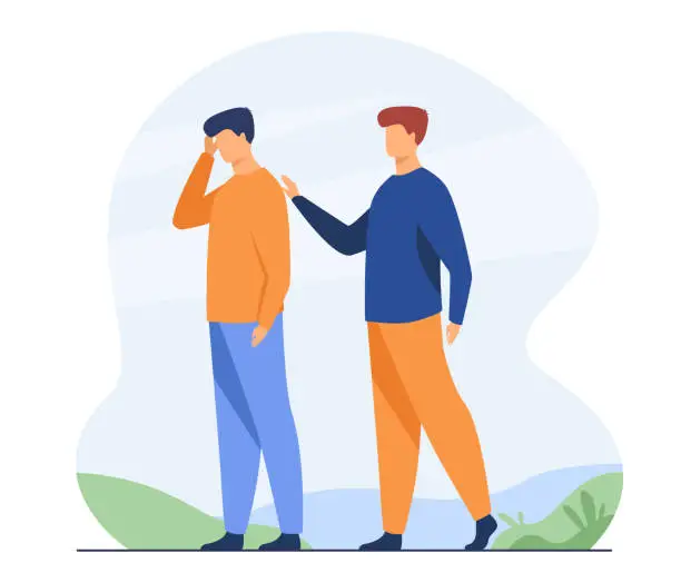 Vector illustration of Man giving comfort to upset friend