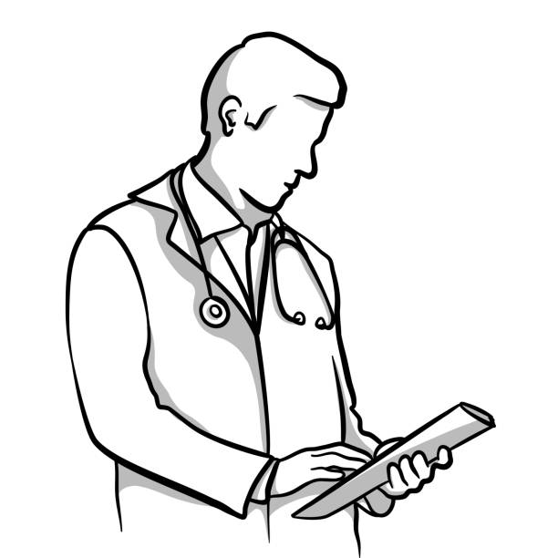Medical Doctor Upper Body A doctor reviewing his notes doctor drawings stock illustrations