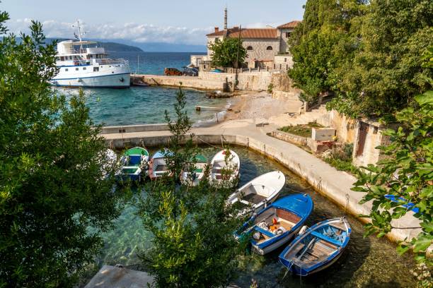 Glavotok island Krk Croatia, port, beach, monastery