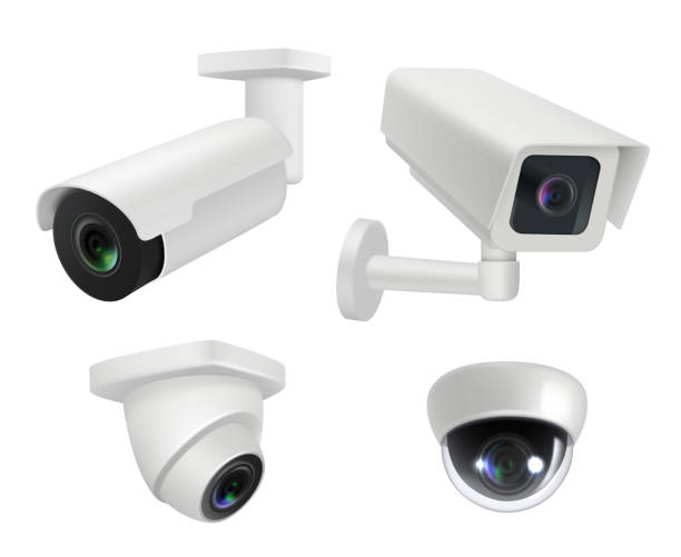 ilustraciones, imágenes clip art, dibujos animados e iconos de stock de cámara de seguridad. cámaras de inspección electrónica inalámbricas realistas cctv home ilustraciones vectoriales decentes - spy cam