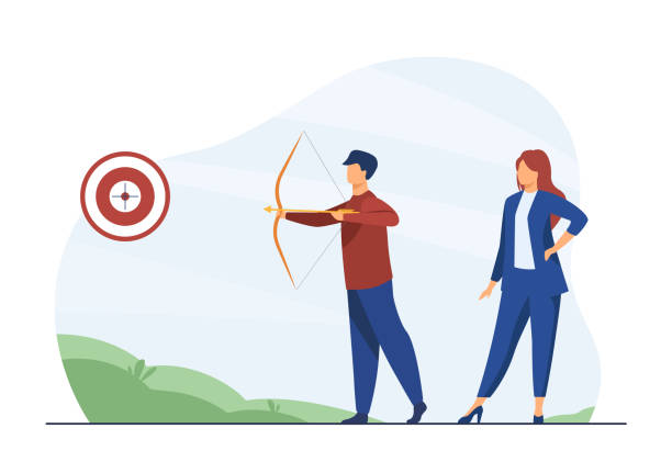 목표에 초점을 맞춘 비즈니스 사람들 - target bulls eye women marketing stock illustrations