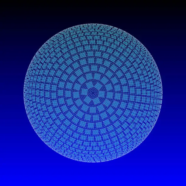Vector illustration of Top view if spherical 3d shape made of glass with perspective