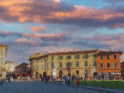 oil painting of the streets of Pisa Italy