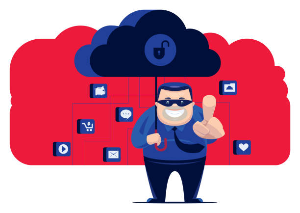 hacker pointing at front with unsafe cloud computing vector illustration of hacker pointing at front with unsafe cloud computing hacker in mask pointing at you stock illustrations