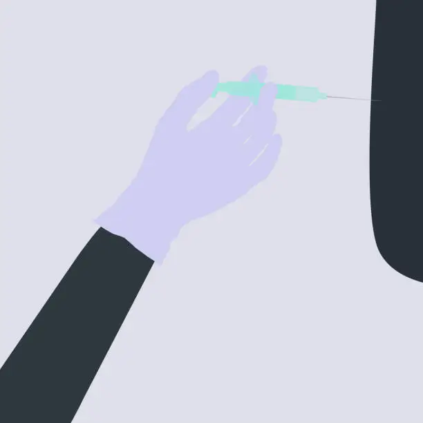 Vector illustration of A gloved hand putting on a vaccine. Vaccine for all