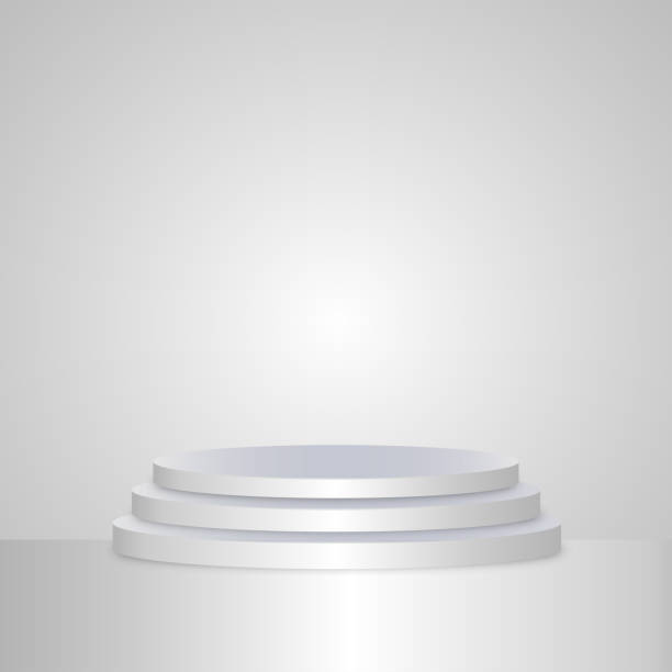 istock Round pedestal. Winner podium champion circular base first place trophy award win, mockup empty white stair, vector design 1297389876