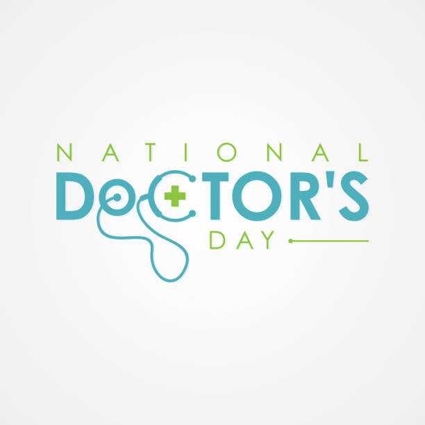 ilustraciones, imágenes clip art, dibujos animados e iconos de stock de tipografía para el día nacional de los médicos con estetoscopio - medical logos
