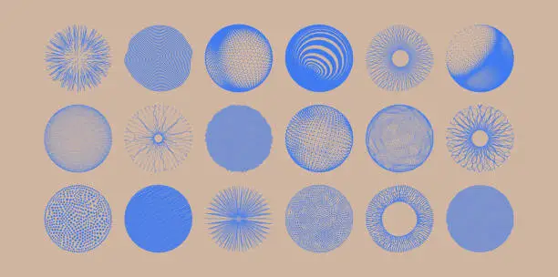 Vector illustration of Spheres formed by many dots or lines. Abstract design elements. 3d vector illustration for science, education or medicine.