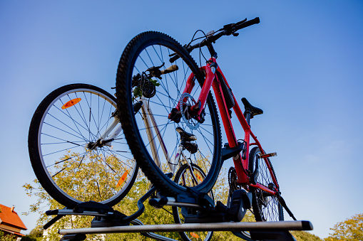 Low angle view of two bicycles arranged side by side