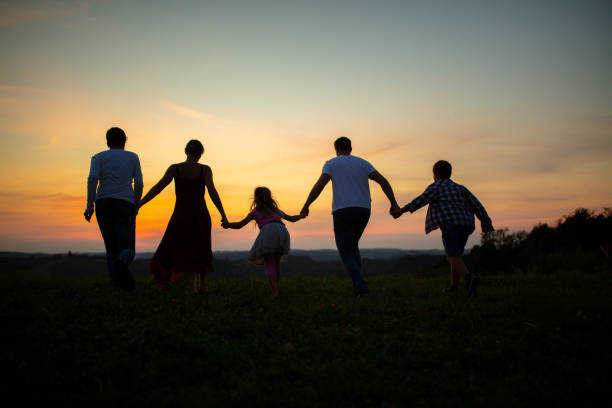 istock Family walking together on grass field 1297396935