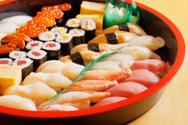 istock Assortment of fresh and delicious sushi 1297397048