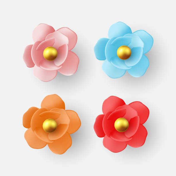 istock Set of color flowers isolated on white background 1297398747