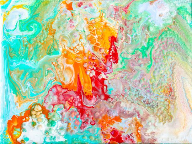 istock Beautiful abstract background. Pouring acrylic paint on canvas. 1297401582