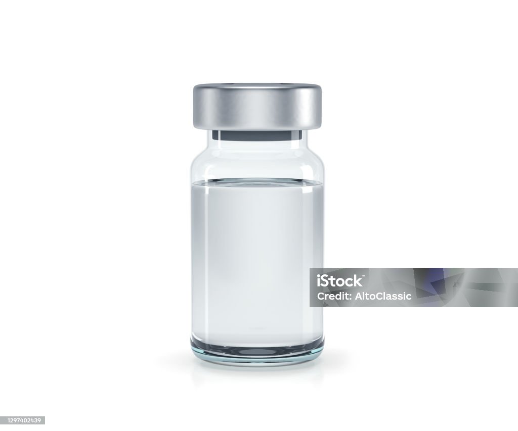 Injection vial Injection vial. Isolated on on white background. 3D illustration Vial Stock Photo