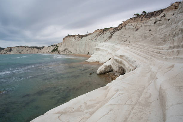 scala dei turchi rock formation on a cloudy day with nobody arround, sicily
