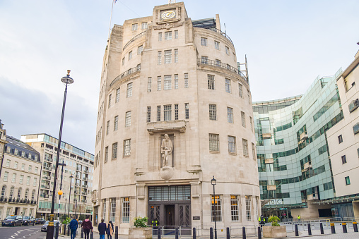 London, United Kingdom - January 17 2021: Broadcasting House, BBC headquarters in Central London, exterior view.