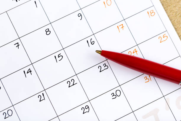 istock white calendar page for 2021 month schedule to make an appointment or manage the schedule every day with ballpoint pen for marks, for work planning and life concept 1297408328