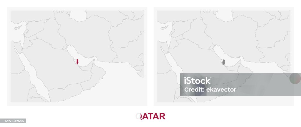 Zwei Versionen Der Karte Von Katar Mit Der Flagge Von Katar Und In