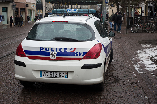 Strasbourg - France - 20 January 2021 - Rear view of french national police car parked in the street