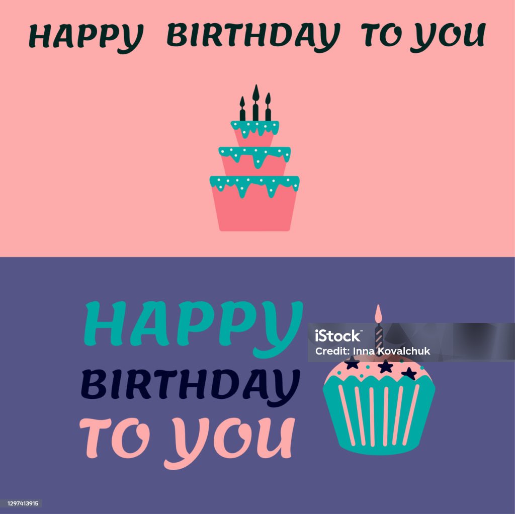 Happy Birthday Banner Set Vector Illustration With Cake Cupcake ...
