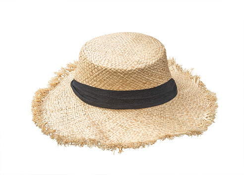 Straw hat isolated (clipping path) on white background or beach hat in Panama fashion style for summer sun protection for both men and women