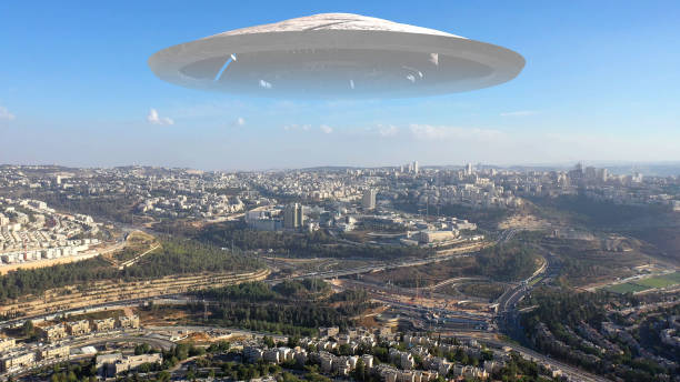 istock Alien Spaceship ufo Hovering over Jerusalem city-Aerial view 1297422832